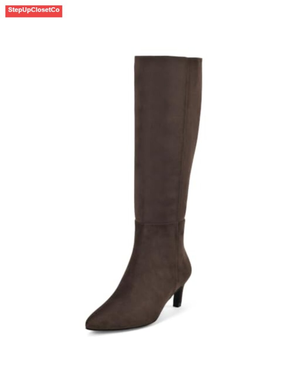 Women's Knee High Boots Low Kitten Heel Pointed Toe Faux Suede Tall Boots Side